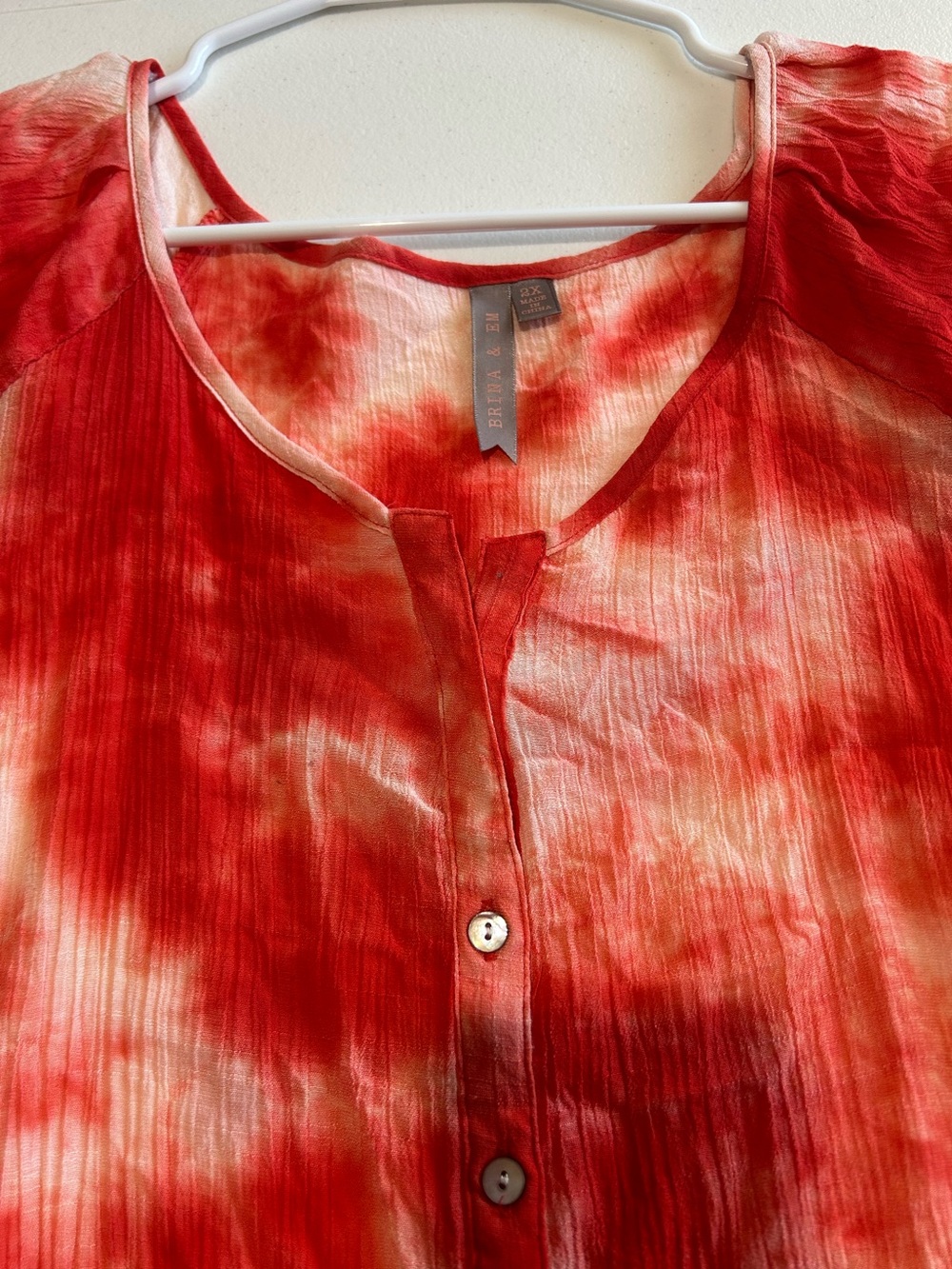 Breezy Red Tie-Dye Button Front Women’s Top - Brand: